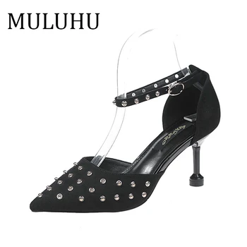 

MULUHU Stilettos Women's Shoes Woman Sexy Shallow Rivet Single Shoe Concise Buckle Strap Business Office Derss High Heel Shoes