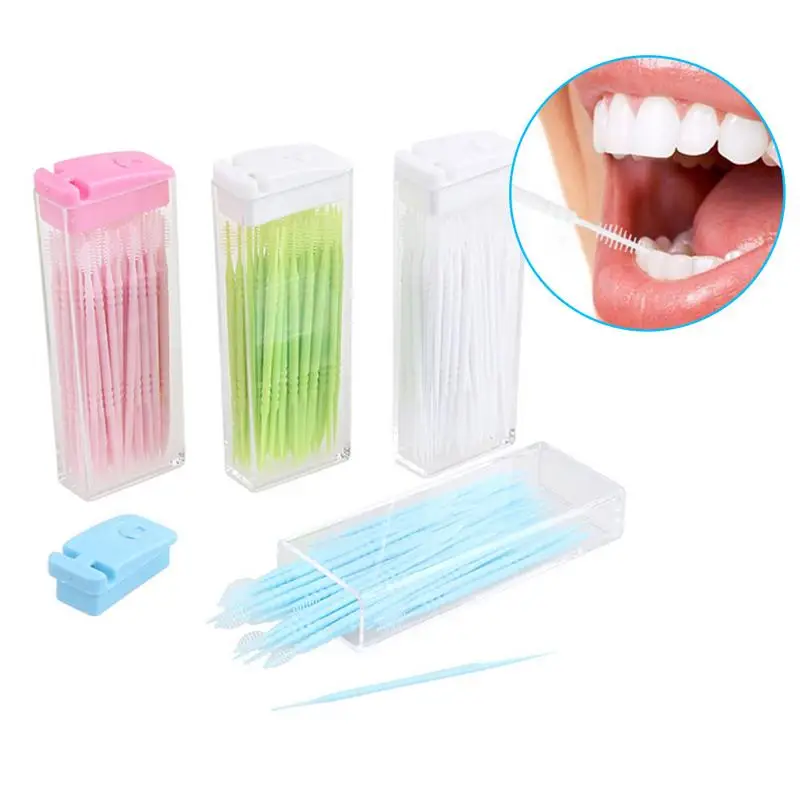 

Professional Portable 50 PCS/Pack Teeth Floss Rod Boxed Toothpick Plastic Double-Head Teeth Floss Teeth Stick