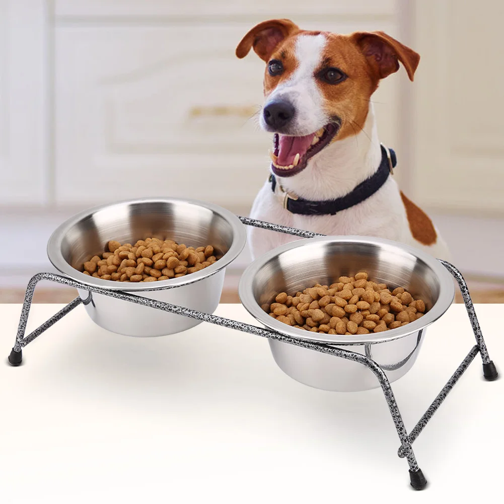 

New Stainless Steel Pet Dog Double Feeder Dog Cat Food Water Bowls Stand Small Pet Feeder