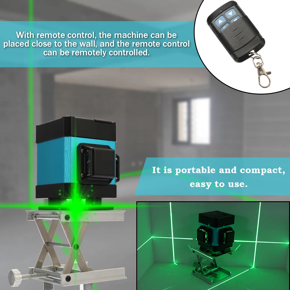 

3D Green Laser Level 360 Laser Level Device 12 Lines Construction Tools for Floor Wall Stairs Decoration with Remote Control