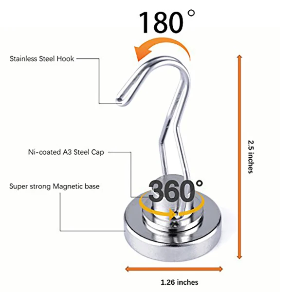 Магнитные Крючки, 66Lb поворотный качели сверхпрочные вращающиеся петли неодимовый редкоземельный магнит крюк идеально подходит для внутреннего/наружного подвешивания(Silv
