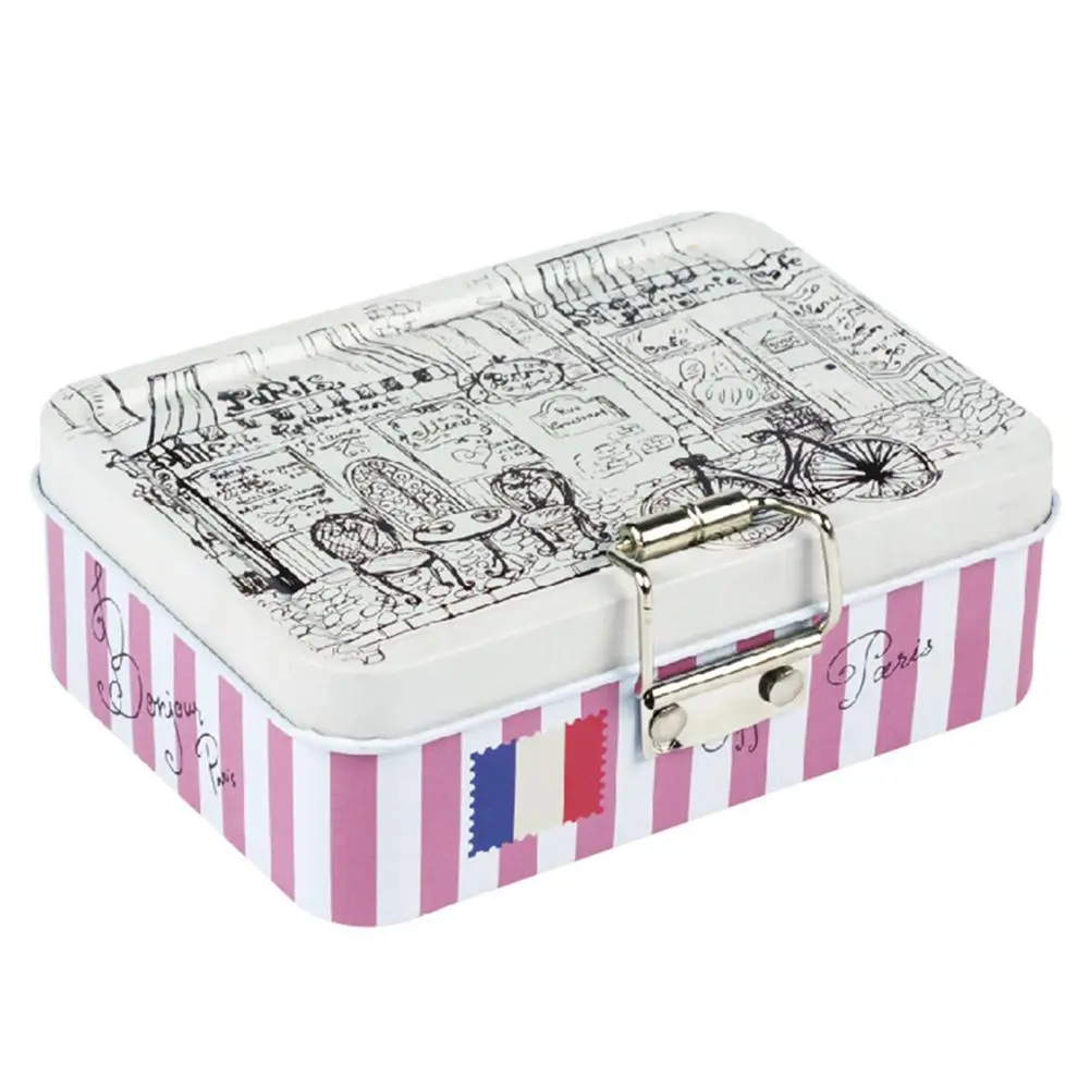 

Rectangular Printing Tinplate Storage Box with Lid Lock for Jewelry Candy Biscuits Chocolate