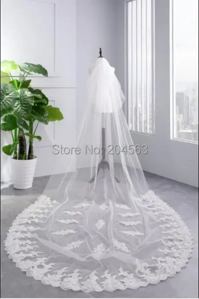 

White or Ivory Veil High Quality Two-Layer Cathedral Veil Stunning Wedding Veils Lace Tulle Veil for Bride with Comb HL2019