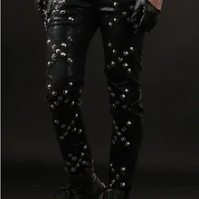 Горячее предложение! Распродажа! индивидуальность модные заклепки мужские новые сценические локомотив костюмы кожаные брюки/m-xl джоггеры pantalon hombre