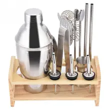 13 шт. из нержавеющей стали шейкер миксер поилка с деревянным держателем стенд питьевой инструмент бар продукт