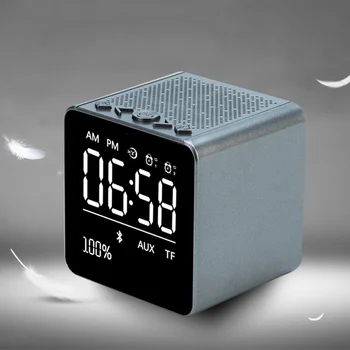 

Portable Digital Alarm Clocks Led Wireless Bluetooth Speaker Mini Cube Alarm Clock Makeup Mirror Table Clock Home Decor Gray