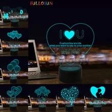 I Love You Mom LED 3D Illusion Night Light 7 Colors USB Desk Light Warm Gift Decoration lamp for mother's day present wedding decor i love you heart 3d optical illusion mood light 7 colors change luminaria lava lamp kids night light novelty gifts