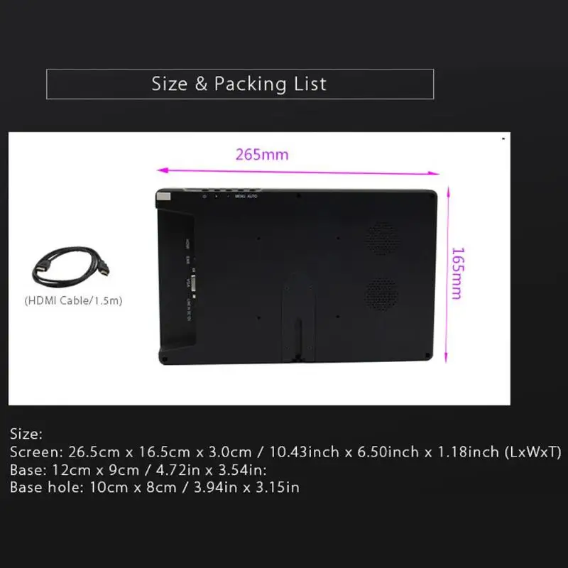 

10in FHD 1080P Monitor 1920x1080 IPS Screen LCD Monitors w/ Case for Raspberry Pi PS3/4 for WiiU Xbox360 Support HDMI / VGA