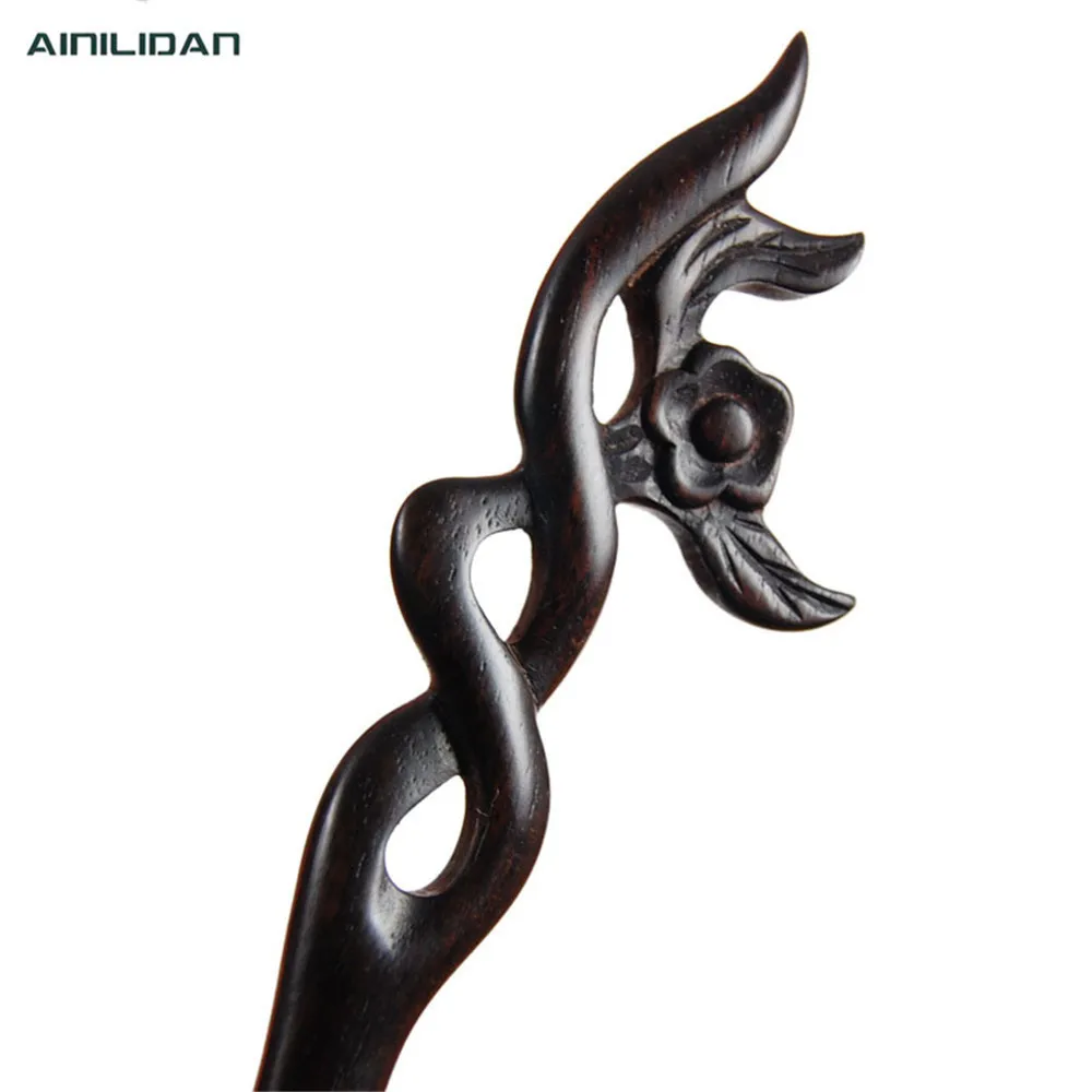 

AINILIDAN Ethnic Style Sandalwood Hairpin Wooden Hair Sticks Plum Flower Carving Ebony Bridal Headwear Wedding Hair Accessories