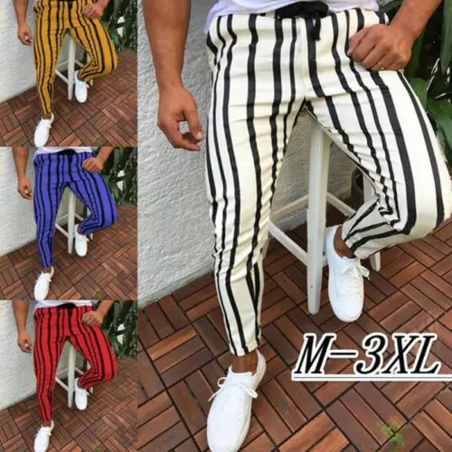 Men Casual Sport Pants Slim Fit Trousers Running  Stripe Sweatpants Men's Black Fashion Elastic Waist Pants Hip Hop Pants Homme