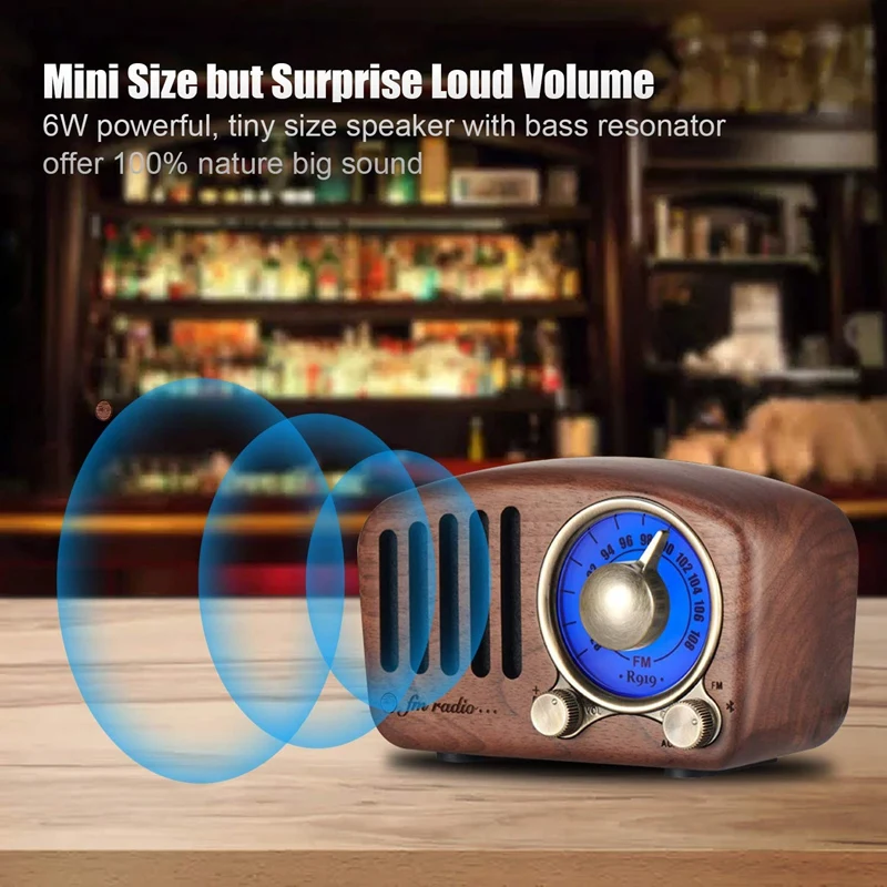 

Vintage Radio Retro Bluetooth Speaker - Walnut Wooden Fm Radio, Strong Bass Enhancement, Loud Volume, Bluetooth 4.2 Aux Tf Car