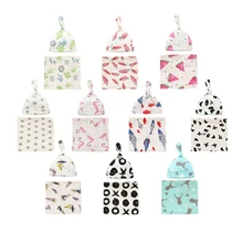 Хлопковое одеяло для новорожденных девочек и мальчиков; пеленки с цветами для младенцев; шапочка; комплект пляжного костюма из 2 предметов