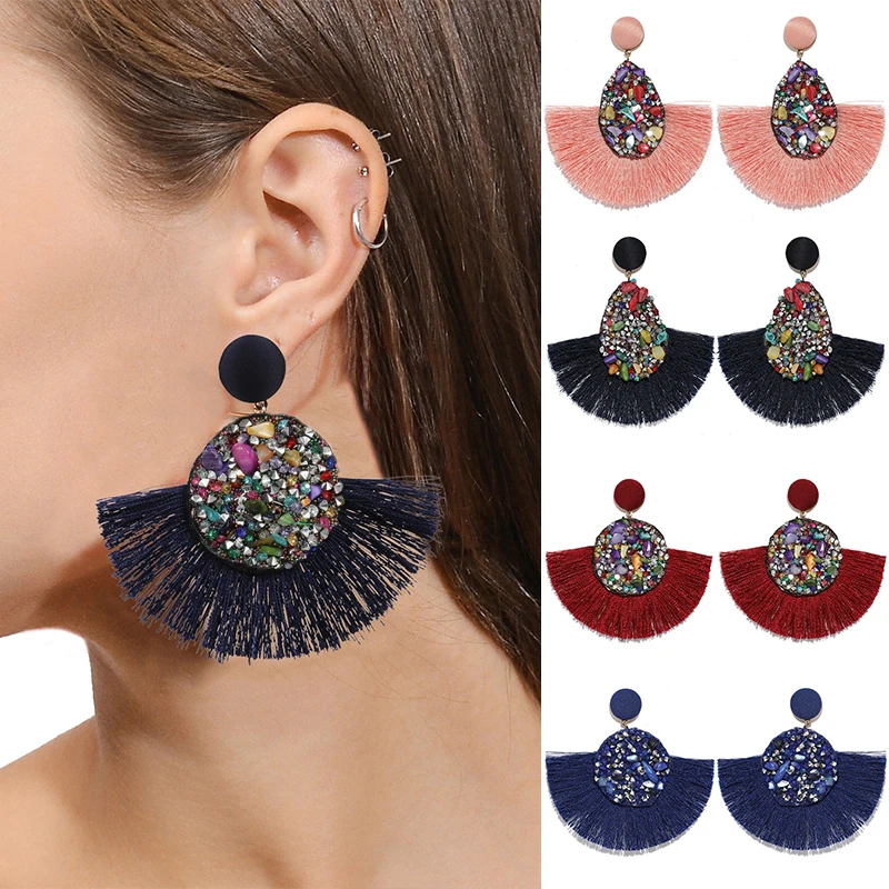 

Candy Color Crystal 1Pair 28 Colors Graceful Round Drop Earring Water Drop Resin Bohemia Circle Hot Sale High Quality Tassel