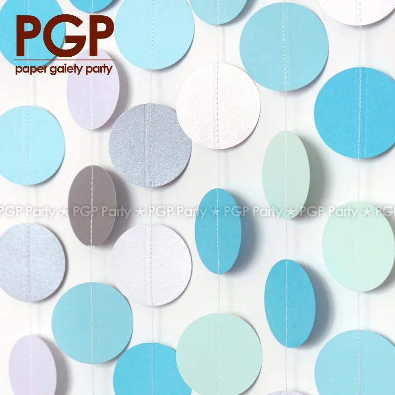 

[PGP] Mint Blue White Paper Circle Garland, Winter Frozens Kids Girls Boys First 1st Birthday Baby showers Party Decoration
