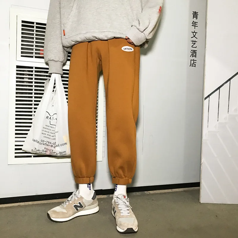 Men's Sweatpants 2019 Spring Loose Warm Pants Plus Velvet Thickening Personality Fashion Teen Neutral Pants Special Treatment