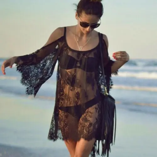 

New Brand 2019 Sexy Women Swimwear Lace Hollow Out Crochet Bikini Cover Up Beach Mini Dress Swimsuit Bathing Suit Solid