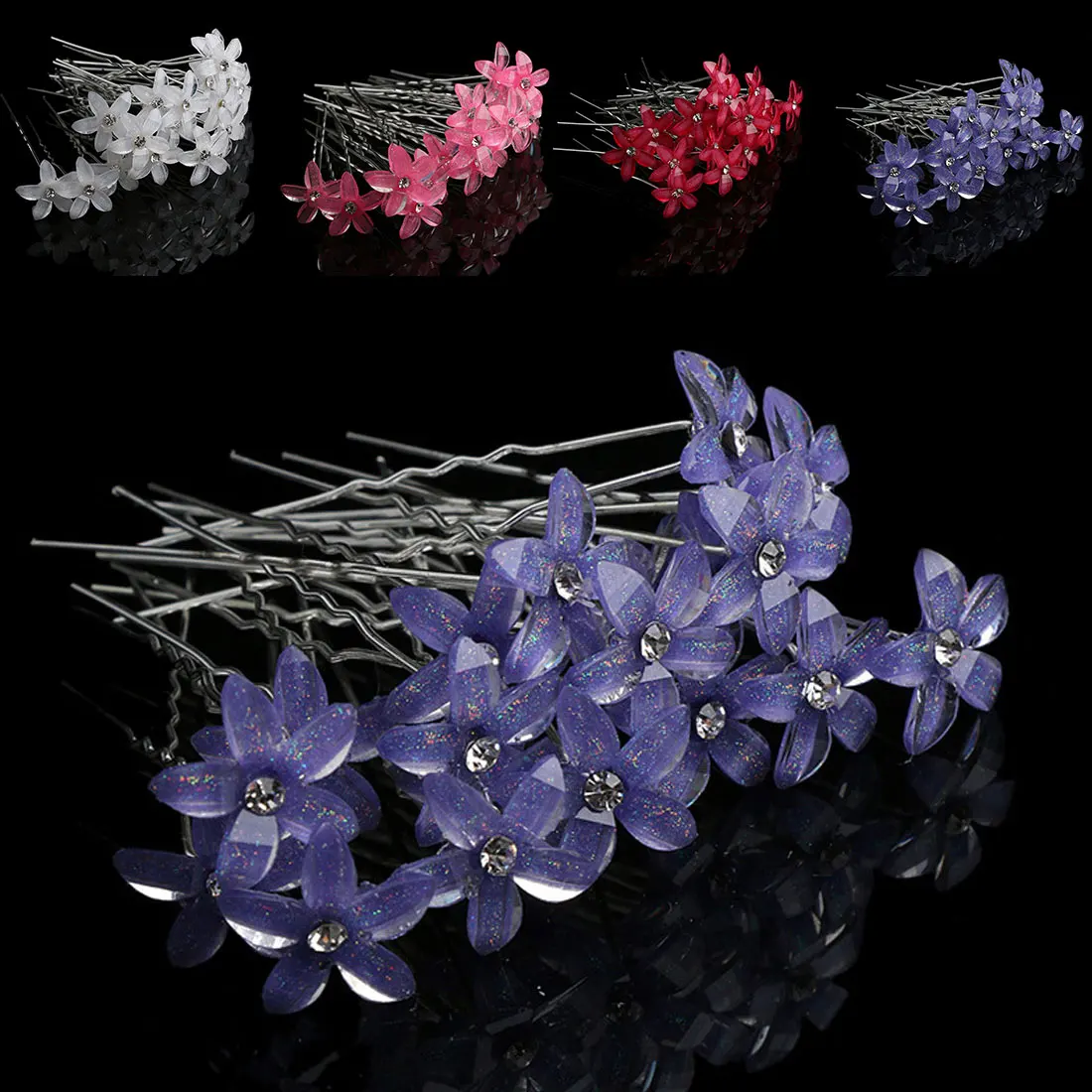 

Hot Hair Accessories 20pcs/lot Flower Crystal Rhinestone UShaped Hairpin HairClip Women Wedding Bridal Headdress Jewelry