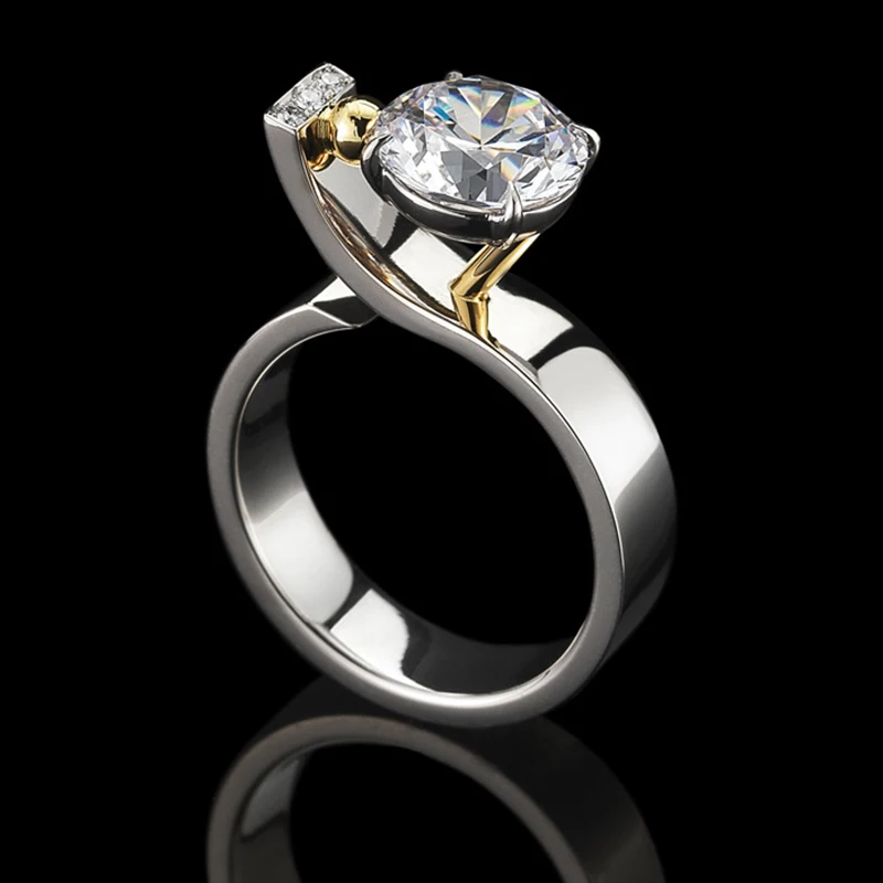

2019 Women Engagement Ring 6mm Clear Round Zircon Female Wedding Rings Gold Silver Color Unique Gift Fashion Jewelry DDR074