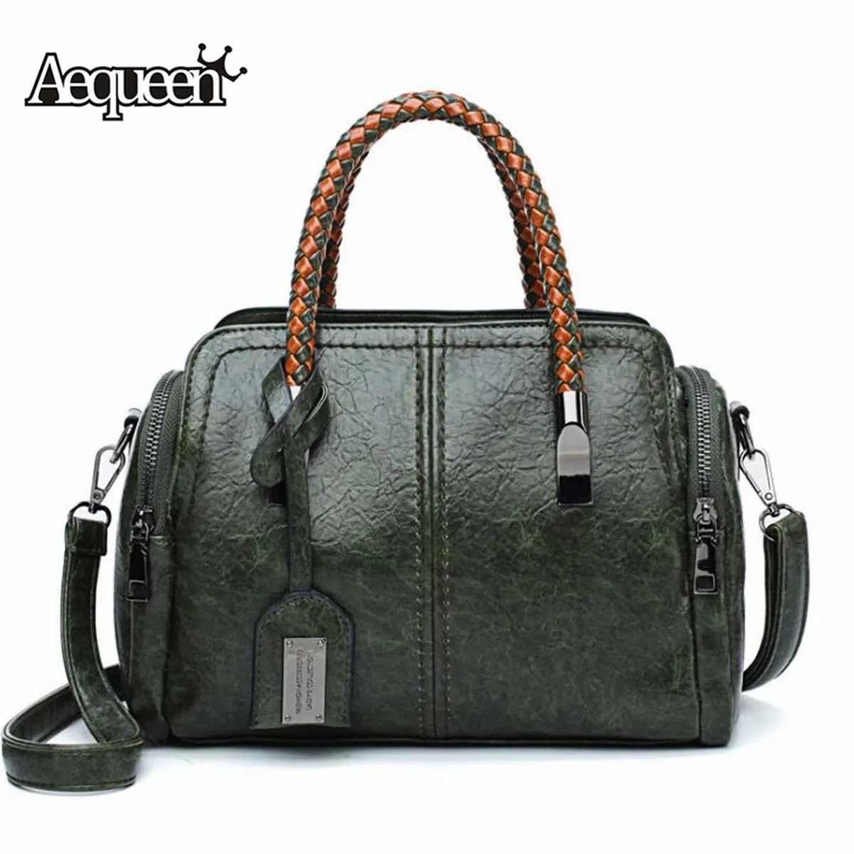 

AEQUEEN Green Women Bags 2019 Vintage Ladies Leather Handbags Purses Crossbody Bags For Women Large Shoulder Bag Female Zipper