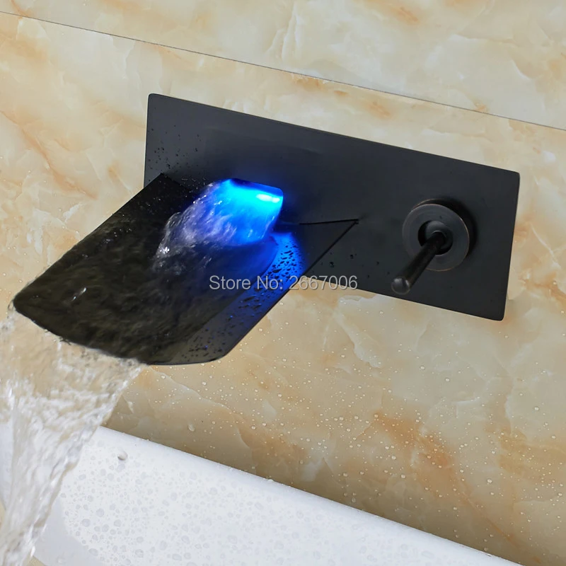 GIZERO евро настенный для раковины кран Concea светодиодный Водопад бассейне кран Температура Цвет Изменение светодиодный смеситель с лампой