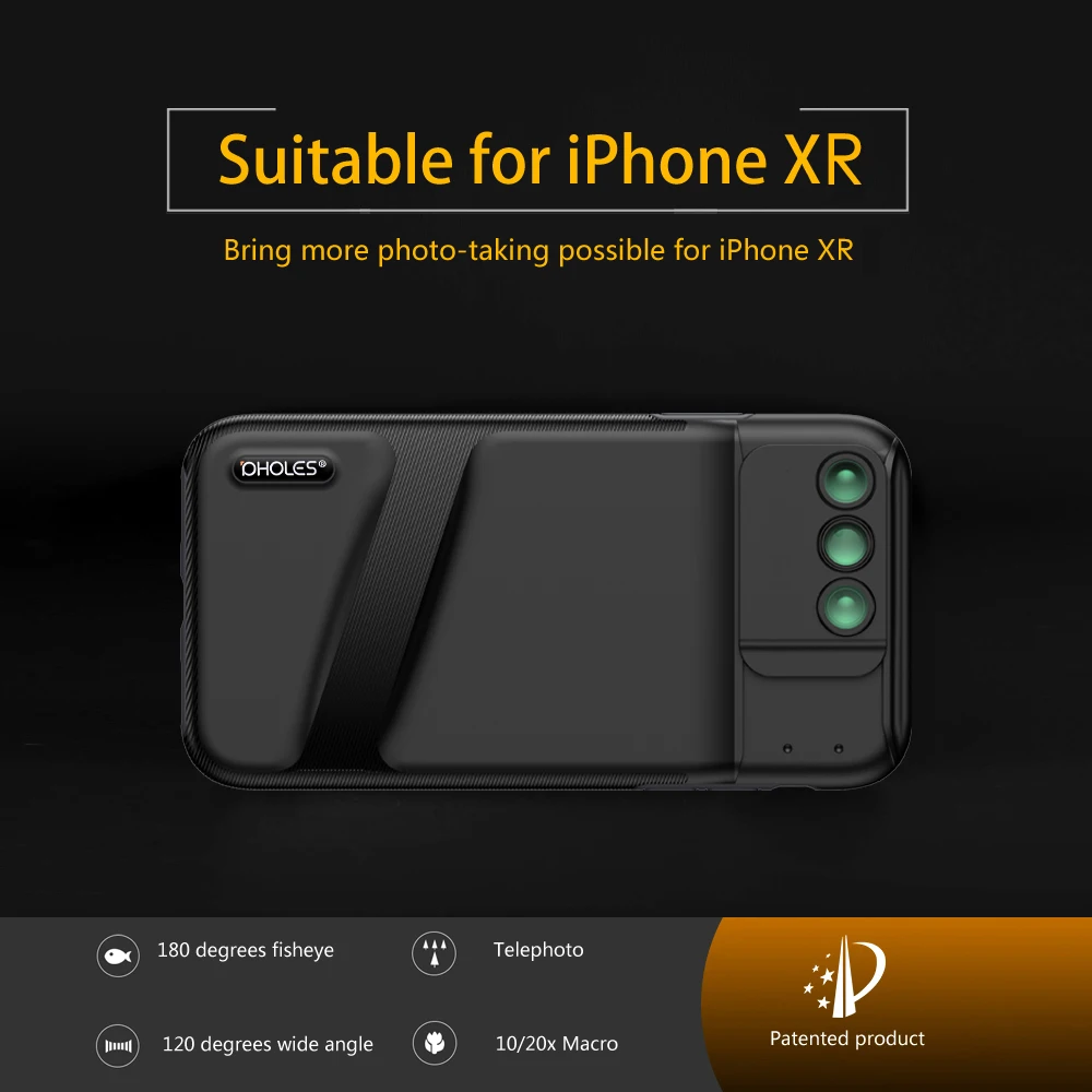 PHOLES Lens Phone Case for iPhone XR 3 in 1 Fisheye Wide Angle Macro