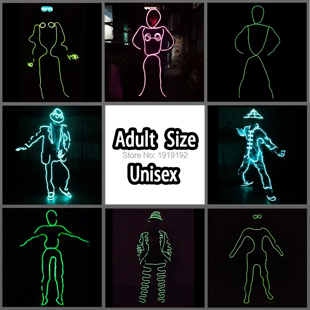 

EL Suits New Fashion EL/LED Clothes Luminous Costumes Glowing Gloves Shoes Light Clothing Men EL Masks Clothe Party Dance