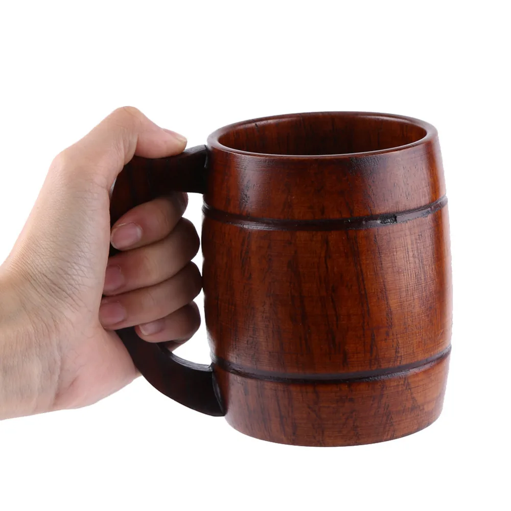 

1Pc Practical Wooden Beer Milk Coffee Tea Mug Wood Water Cup With Handle Home Bar Drinkware Wooden Utensil