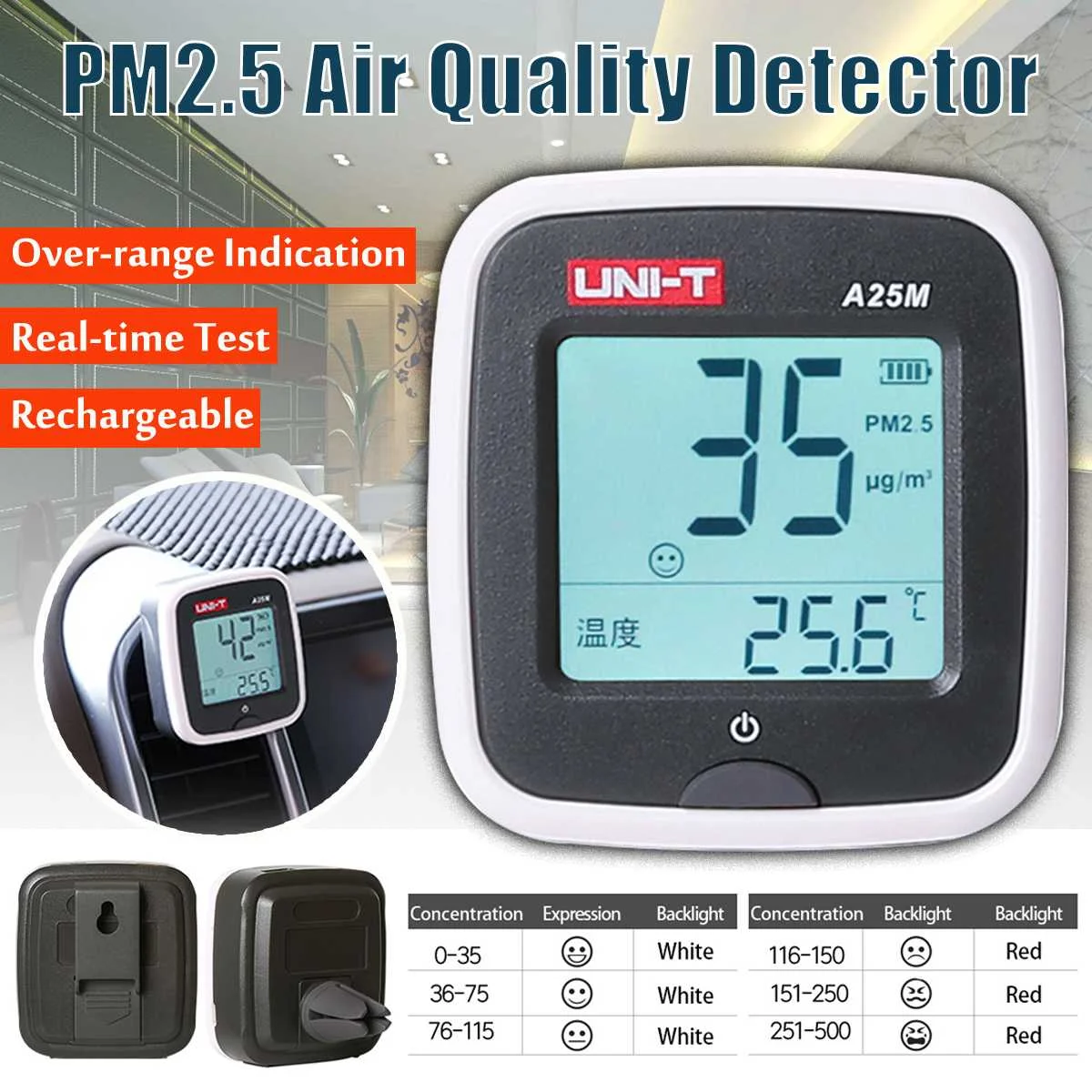 

2019 UNI-TPM2.5 Digital Air Quality Monitor Laser Detector Tester Gas monitor/ Measurement & Analysis Instruments