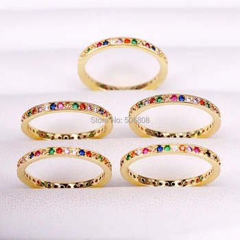 

6PCS, Multi-color cz eternity band ring, thin engagement band rainbow color classic simple round ring