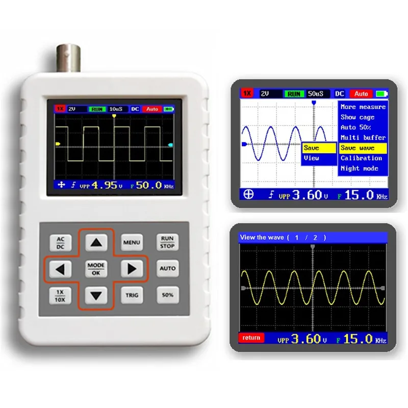 

DANIU ADS2050H Handheld Oscilloscope High Precision 5MHz Bandwidth 20M Sampling Rate 2.4 Inch LCD Screen One Key Auto