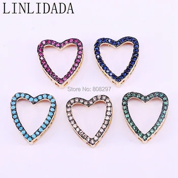 

10Pcs Gold Color heart CZ micro pave charm space connector fit for bracelet bangle making