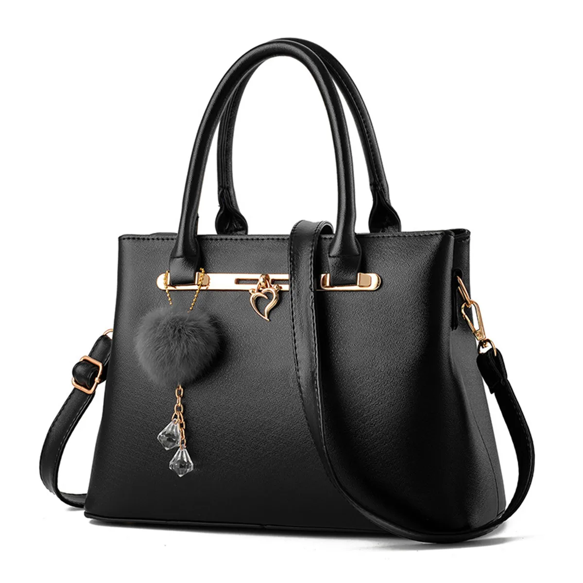 

Luxury Women Handbag PU Leather Shoulder Bags Lady Large Capacity Crossbody Hand Bag Clutch Sac A Main With Pom Pom Fur Furry