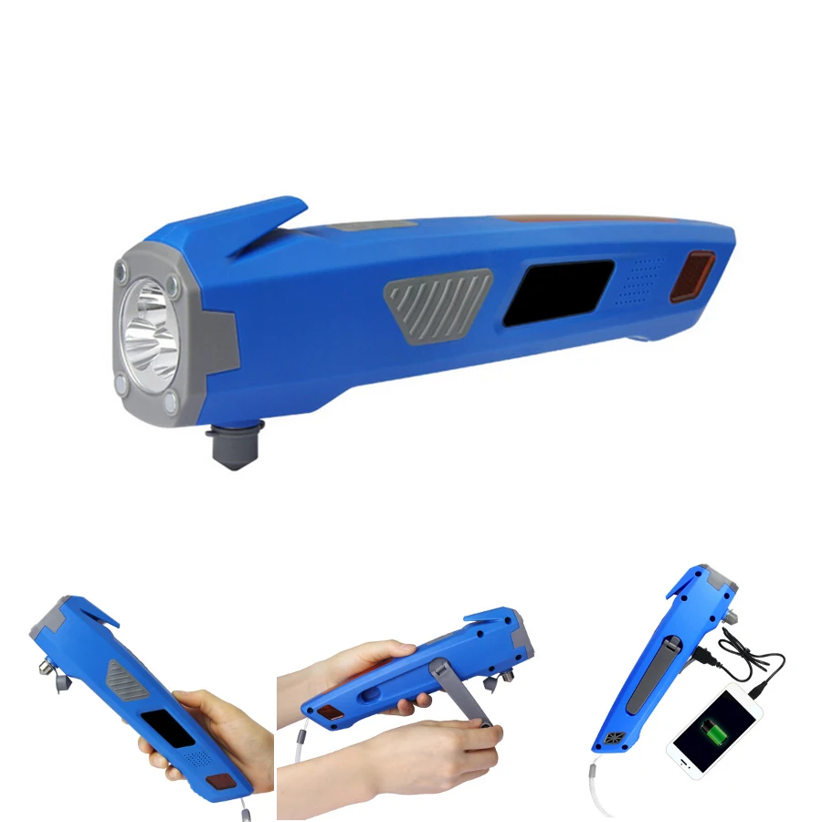 

XANES 3 in 1 U23 USB Rechargeable Hand Crank LED Flashlight Safty Hammer Power Bank LED Flashlights Hand generation Lighting