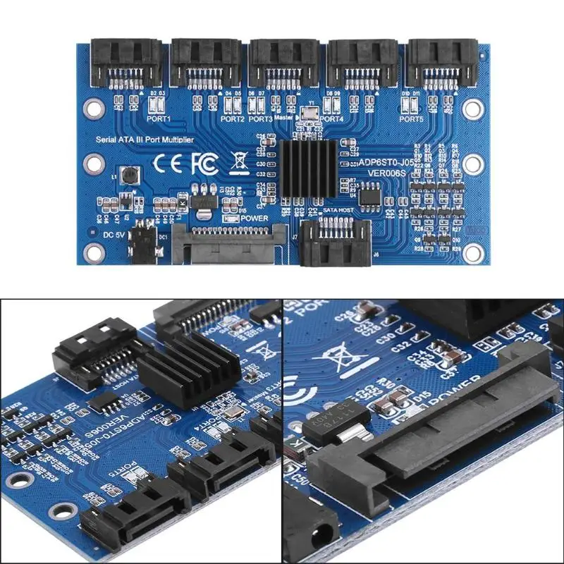  Tarjeta de expansión SATA 1 a 5 puertos Tarjeta de controlador SATA3.0 placa base SATA multiplicado