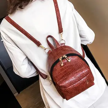 

Women Female Casual Alligator Pattern PU Leather Backpacks Ladies Zipper Casual Mini Backpack Girls School Book Shoulder Bags