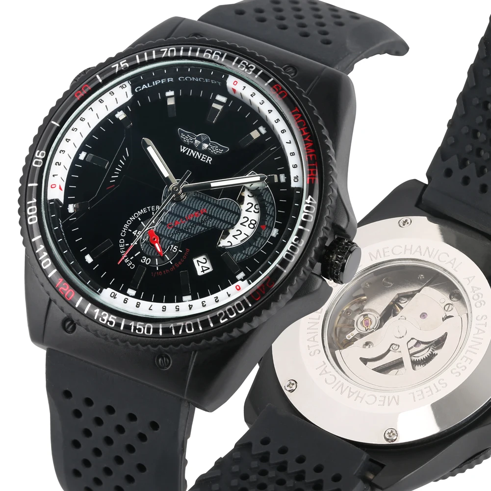 

Men Watch Silicone Band Mechanical Watch Automatic Self Winding Watches Calendar Function Mechanical Clock Male Gifts Reloj