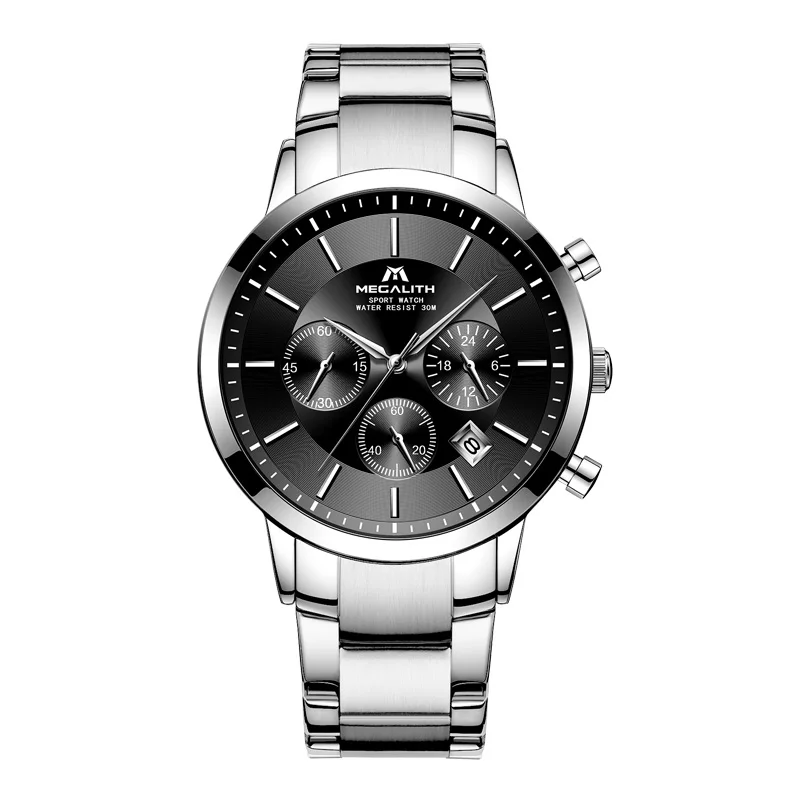 

MEGALITH Man Watches Waterproof Chronograph Analogue Wrist Watches For Men Classic Stainless Steel Strap Clock Relogio Masculino