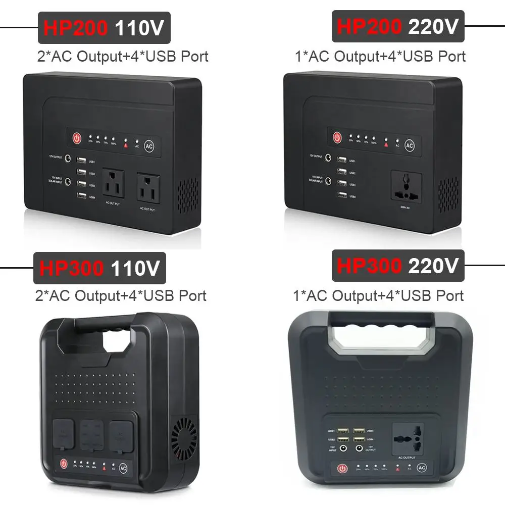  200W/300W Portable Solar Generator Power Supply with Inverter USB LCD Display Energy Storage Genera