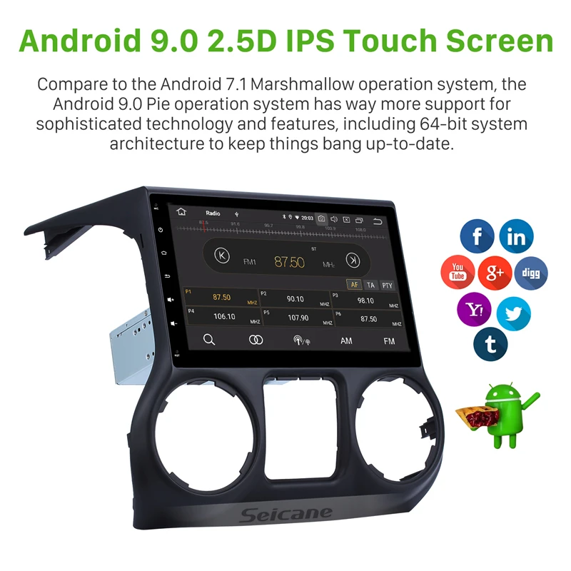  Seicane Android 9.0 10.1 Inch IPS Car Stereo Player Radio GPS Navi Player for 2011-2017 JEEP Wrangl
