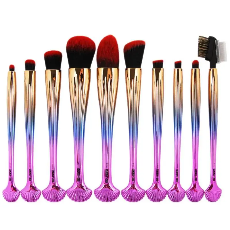 

10pcs Makeup Brushes Set Professional Shell Make Up Brush Foundation Powder Cosmetic Tool Gradient Gold