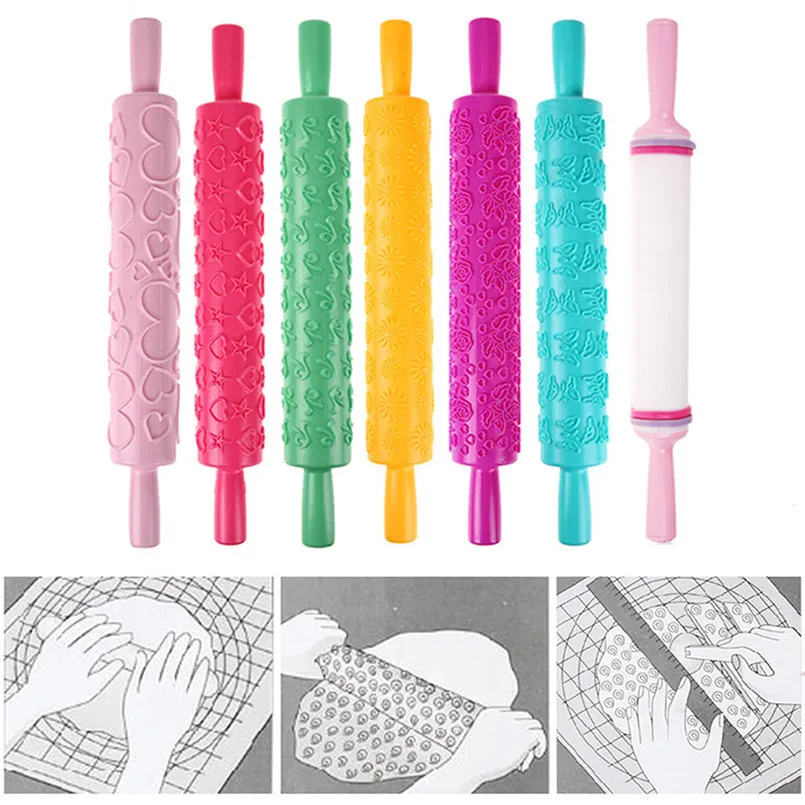 

Pastic Non-Stick Fondant Roll Noodle Tool Embossing Cake Dough Roller Decorating Cake Roller Crafts DIY Baking Kitchen Tools