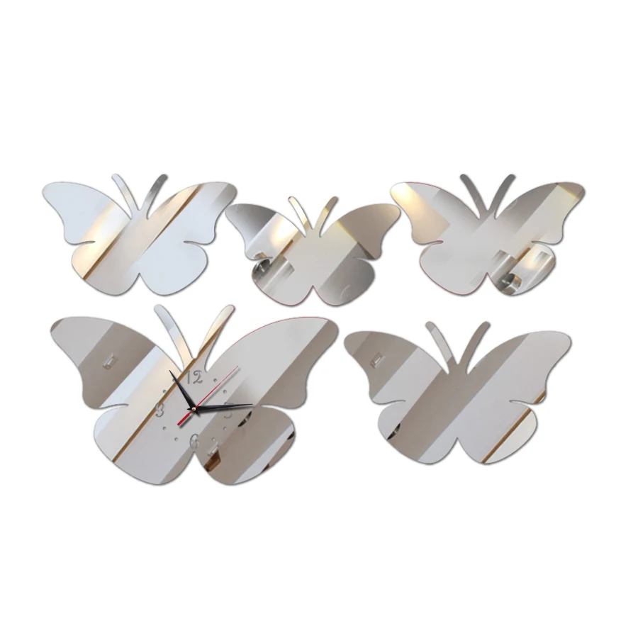 

New Acrylic Quartz Wall Clocks Living Room Child Real Stickers Clock Mirror Five Butterfly Home Deco