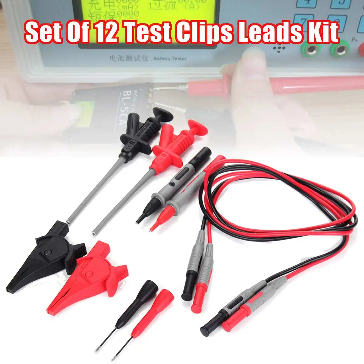 22PCS Replaceable Test Clips Leads Kit Fluke Multimeter Banana Tester Probe Set