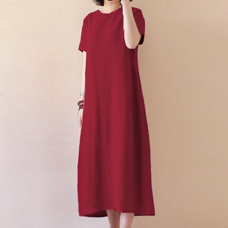 

Womens Boho Long Sleeve Baggy Cotton Linen Kaftan MAXI Dress Shirt Dress XL-5XL
