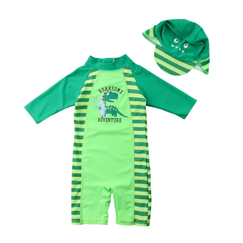 

Chilren One-Piece Suits Baby Boy Dinosaur Beach Swim suit 2019 Kids Rash Guard Baby Boy Swimwear And Cap