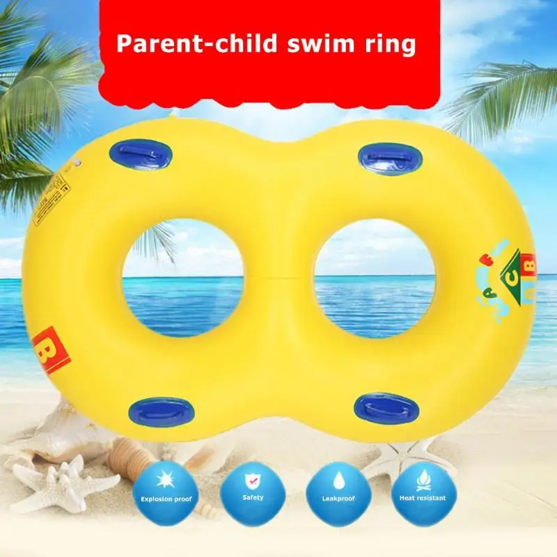 

1pcs Double Circle Cartoon Swim trainer Parent-child Inflatable Pool Float for Swimming Ring Baby Bath Pool Toy for Water Sports