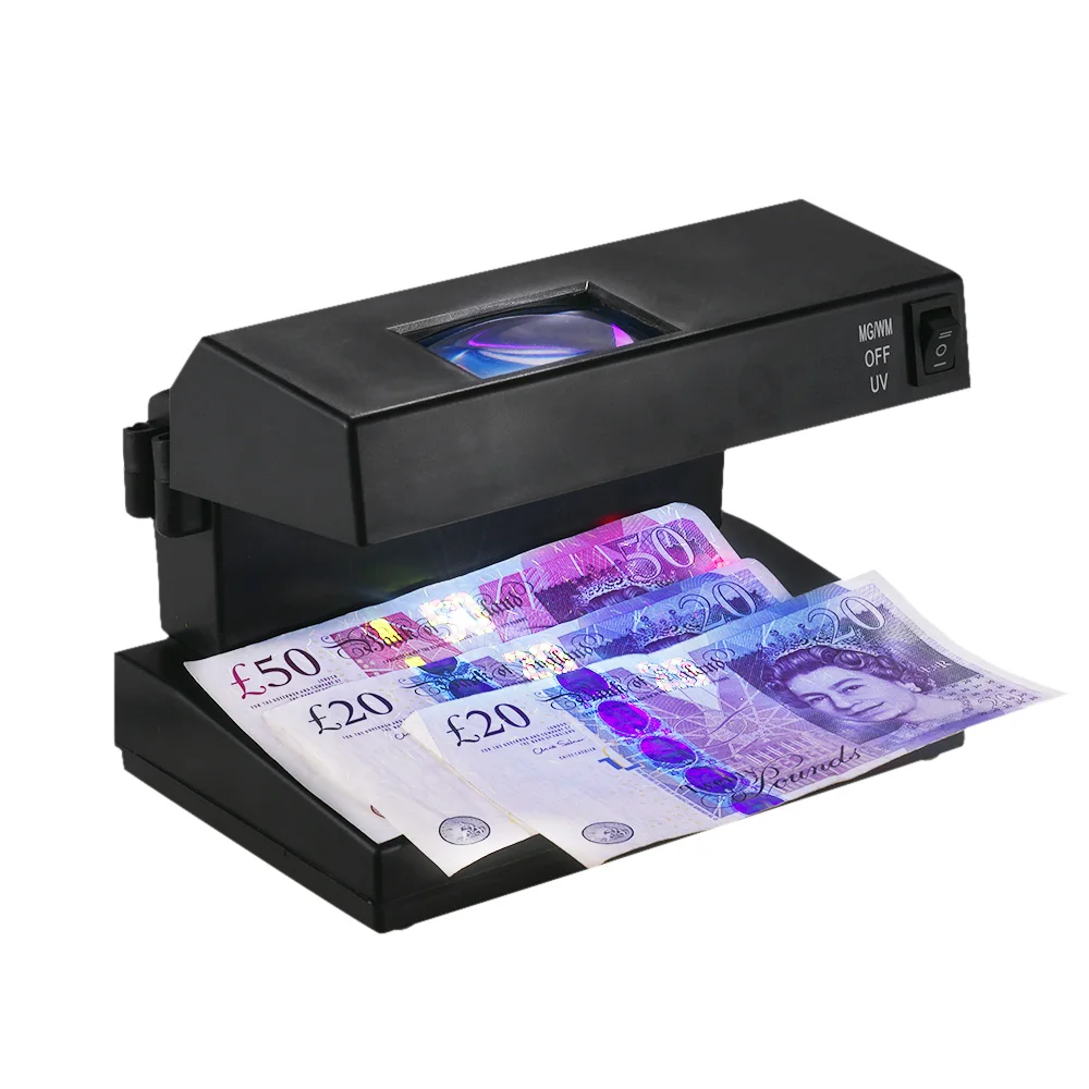 

Portable Desktop Counterfeit Bill Money Detector Cash Currency Banknotes Notes Checker Support Ultraviolet UV and Magnifier