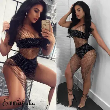 

Sexy Women Summer Lace Fishnet Bikini Cover Up Swimwear Bathing Suit Beach Dress