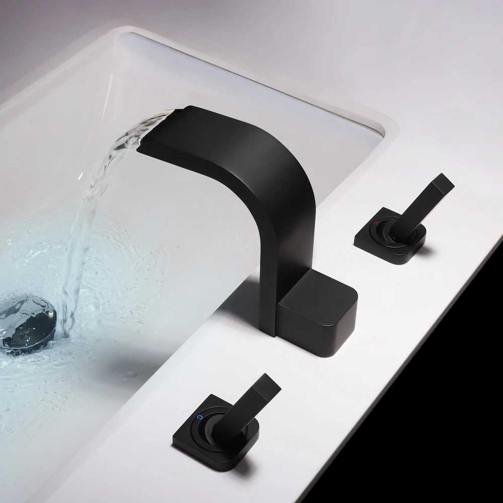 

SKOWLL Bathroom Basin Faucet Deck Mounted Double Handle Faucet Black Tap Basin Mixer Hot and Cold Shower Room Sink Faucet