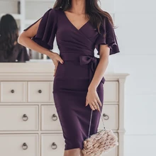 Винтажные вечерние платья, женское элегантное фиолетовое платье с v-образным вырезом, рукав летучая мышь, облегающее платье-карандаш, облегающее официальное платье